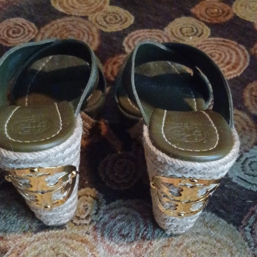 Tory Burch Dark Green Suede Crisscross Mule Slides